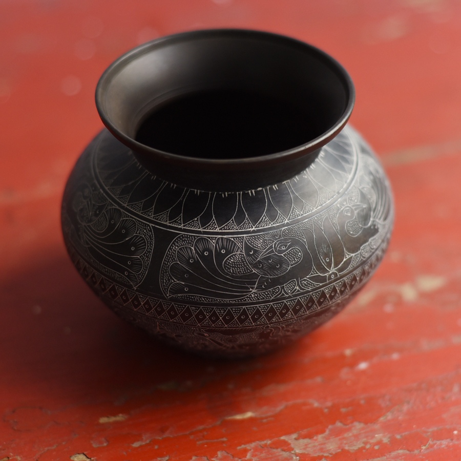 Shop Carving on Brass Lota from Khajuraho 
