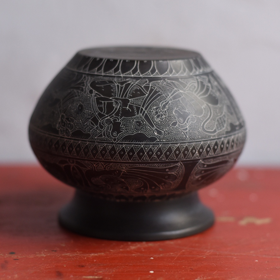 Shop Carving on Brass Lota from Khajuraho 