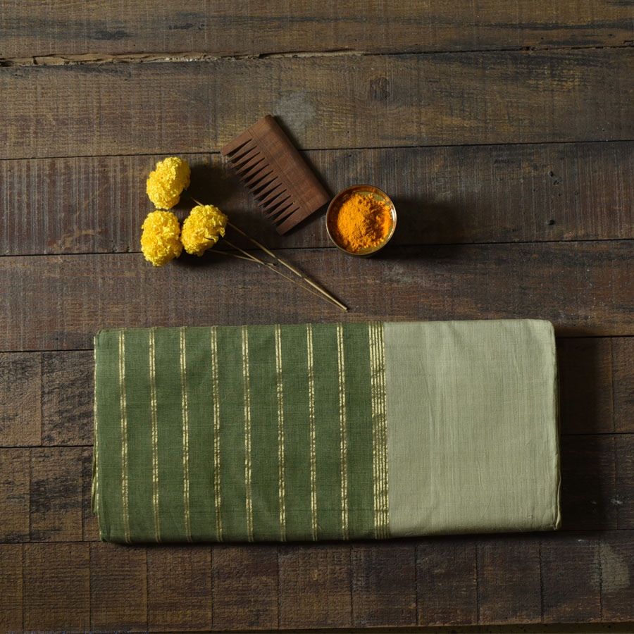 Handwoven cotton saree |Light Green  from Andhra Pradesh