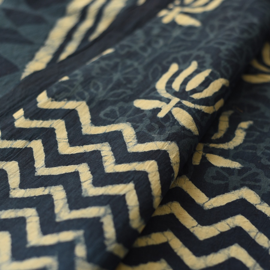 Exclusive Block Printed Cotton Dabu ~ Indigo Zig zag Saree