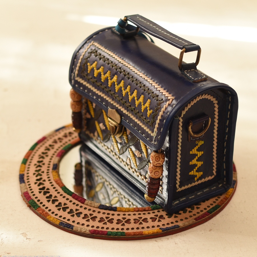 shop Kutchi Embroidered Leather Sling Handbag