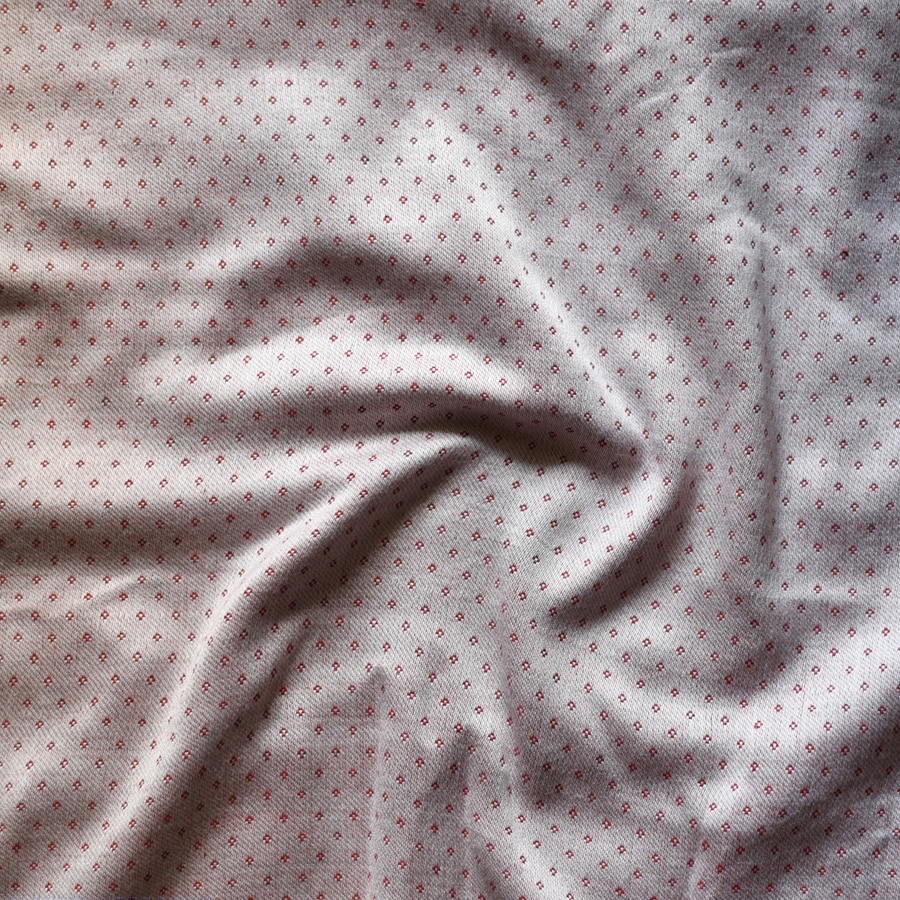 Hand Woven Fabric - Off White With Red Dots