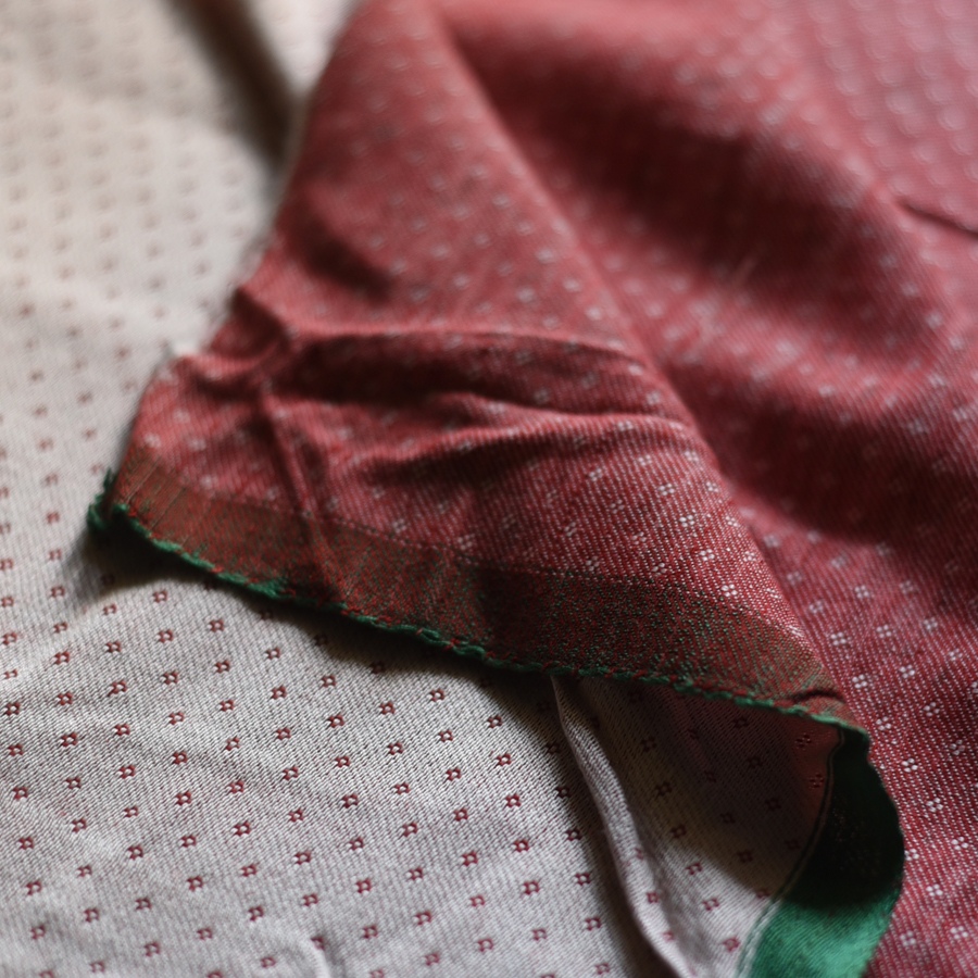 Hand Woven Fabric - Off White With Red Dots