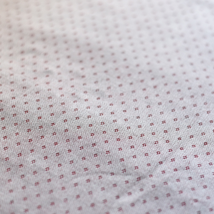 Hand Woven Fabric - Off White With Red Dots