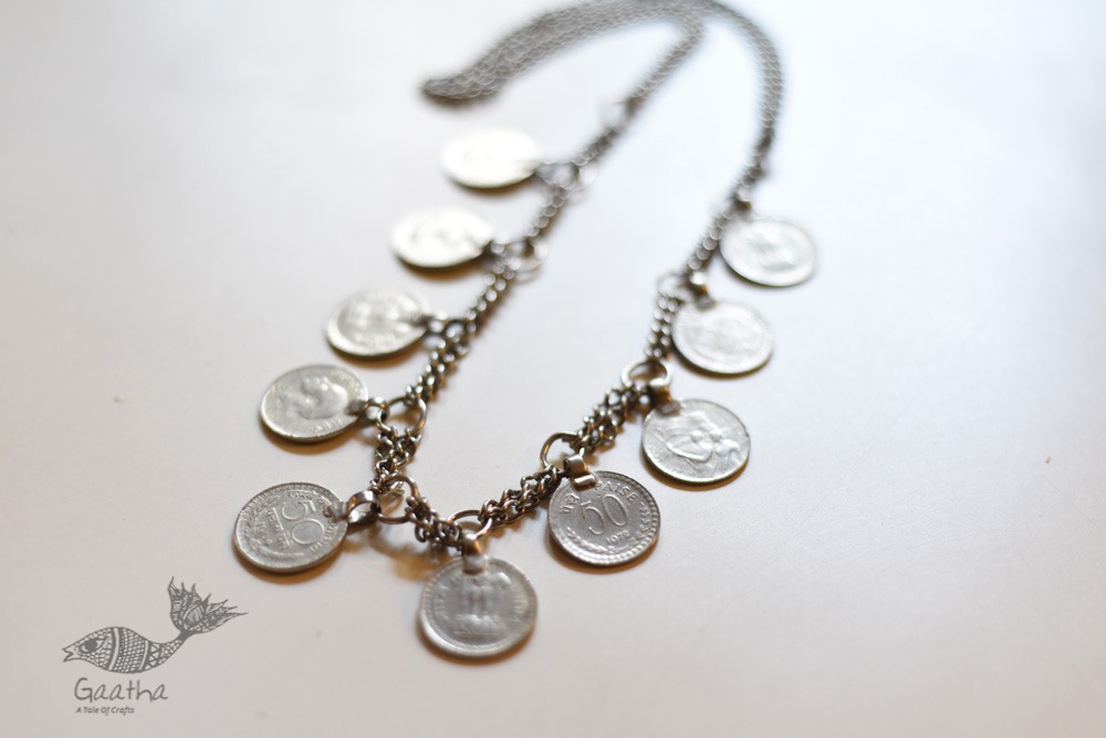 shop Handmade White Metal Vintage Jewelry - Coin Necklace