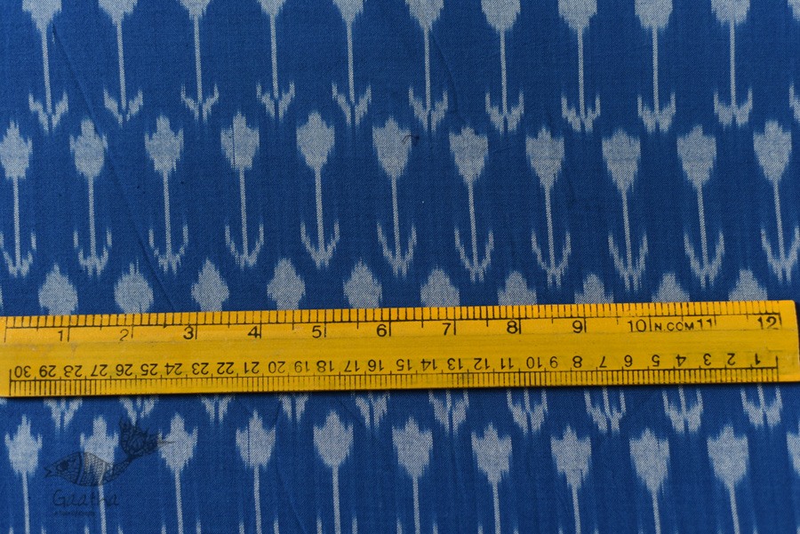 Shop Ikat Handloom Cotton Blue Fabric - Arrow Design Woven 