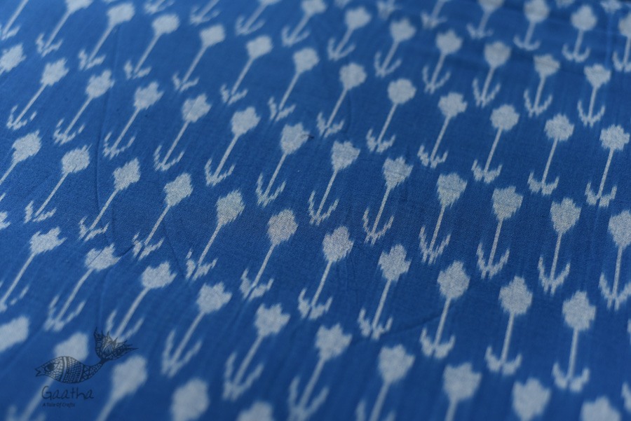 Shop Ikat Handloom Cotton Blue Fabric - Arrow Design Woven 