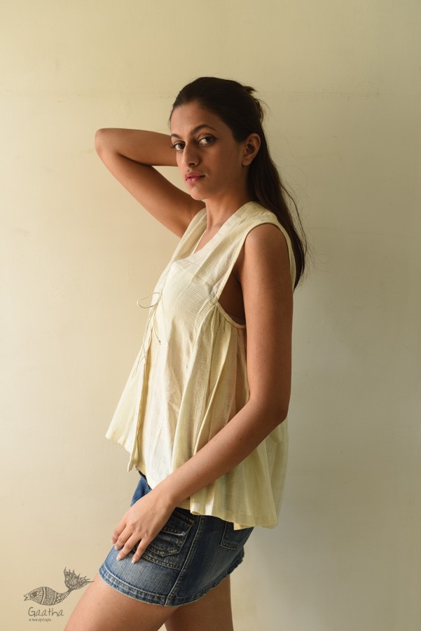 shop Off White Pure Cotton ~ Handwoven Self Checks Top