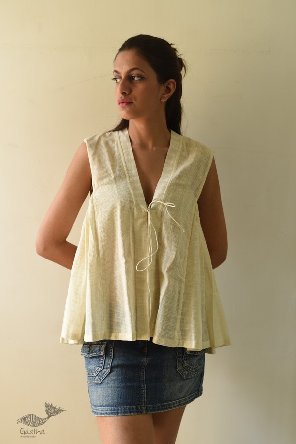 shop Off White Pure Cotton ~ Handwoven Self Checks Top