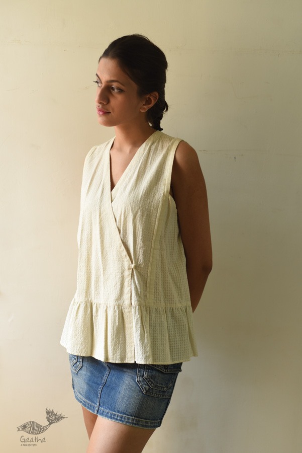 shop Off White Pure Cotton ~ Handwoven Self Checks Top