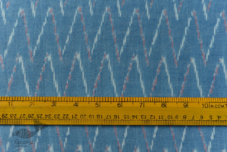 Shop Handloom ikat cotton fabric - Sky Blue Zig Zag 