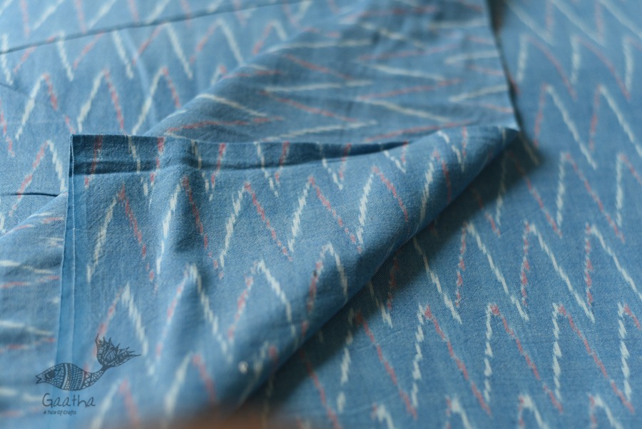 Shop Handloom ikat cotton fabric - Sky Blue Zig Zag 