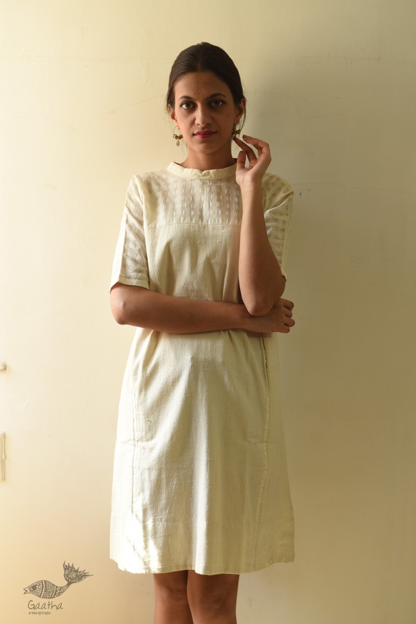 shop Handloom Self Off White Cotton - Dress