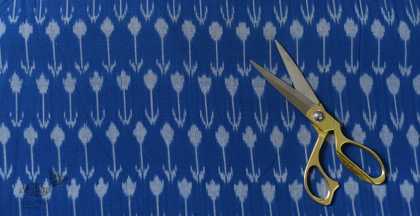 Shop Ikat Handloom Cotton Blue Fabric - Arrow Design Woven 