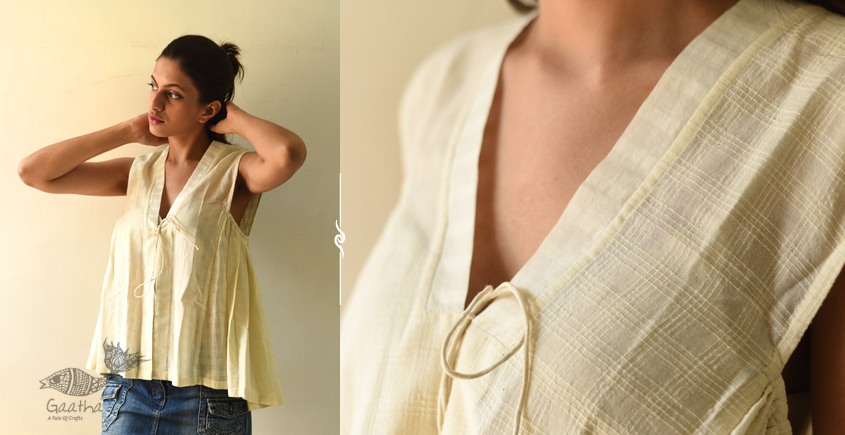 shop Off White Pure Cotton ~ Handwoven Self Checks Top