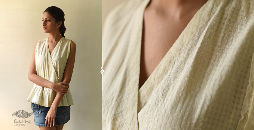 shop Off White Pure Cotton ~ Handwoven Self Checks Top