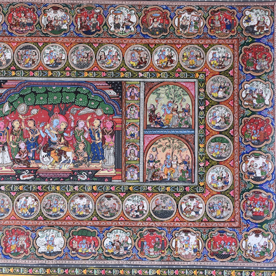 shop Pattachitra Traditional Krishna Lila Painting ~ Natural Colors