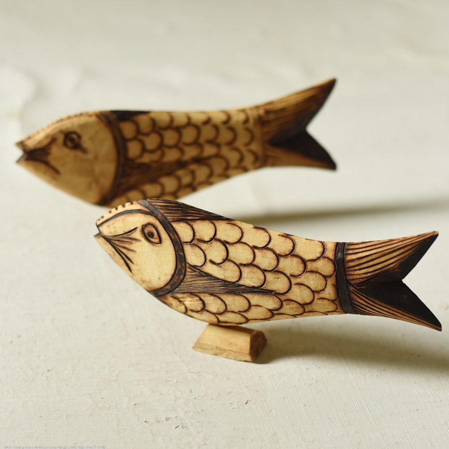 shop Rustic Handmade Wood Burning Art - Fish (Set of Two)