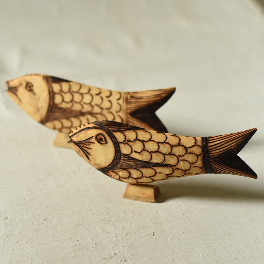 shop Rustic Handmade Wood Burning Art - Fish (Set of Two)