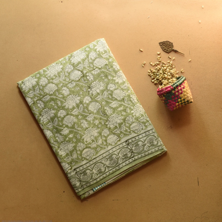 shop Bagru Printed Cotton - Flower Motif Saree