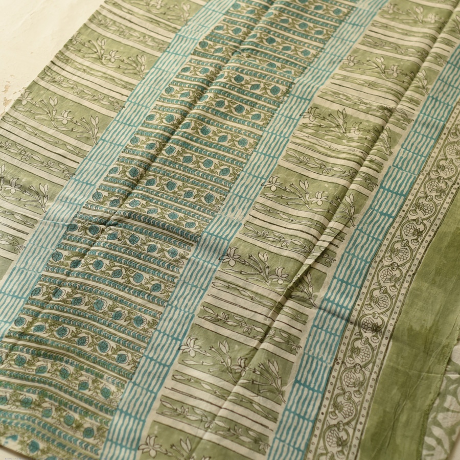 shop Bagru Printed Cotton - Flower Motif Saree