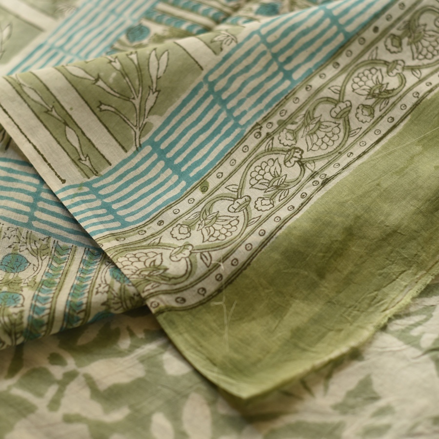 shop Bagru Printed Cotton - Flower Motif Saree