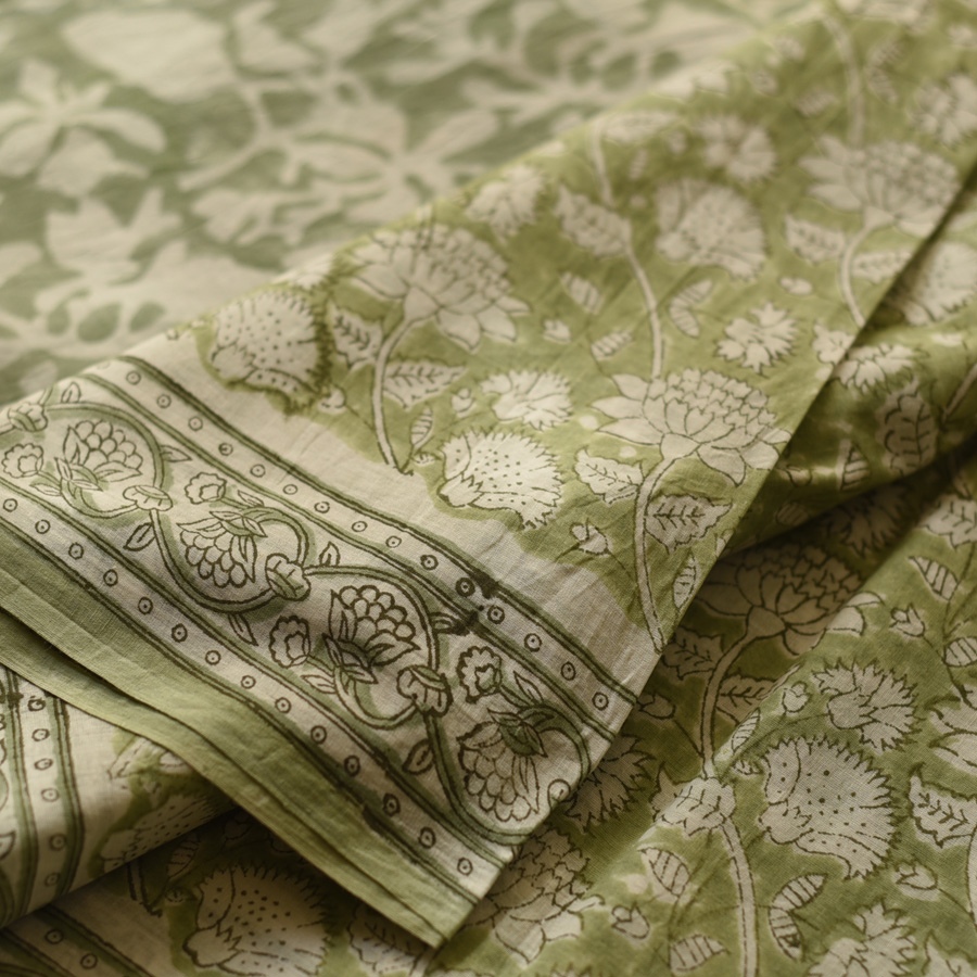 shop Bagru Printed Cotton - Flower Motif Saree