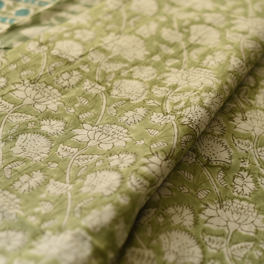 shop Bagru Printed Cotton - Flower Motif Saree
