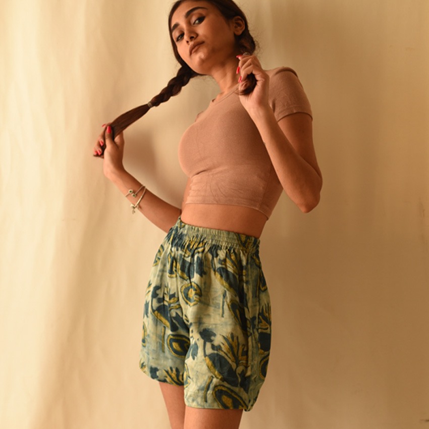 shop Batik Block Printed Modal Silk Short