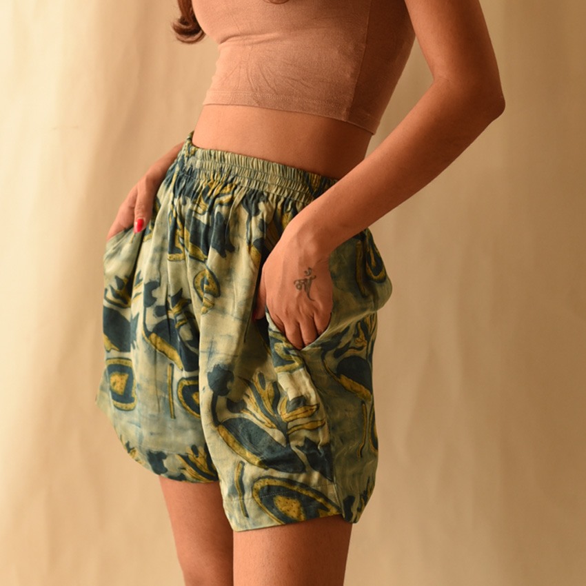 shop Batik Block Printed Modal Silk Short