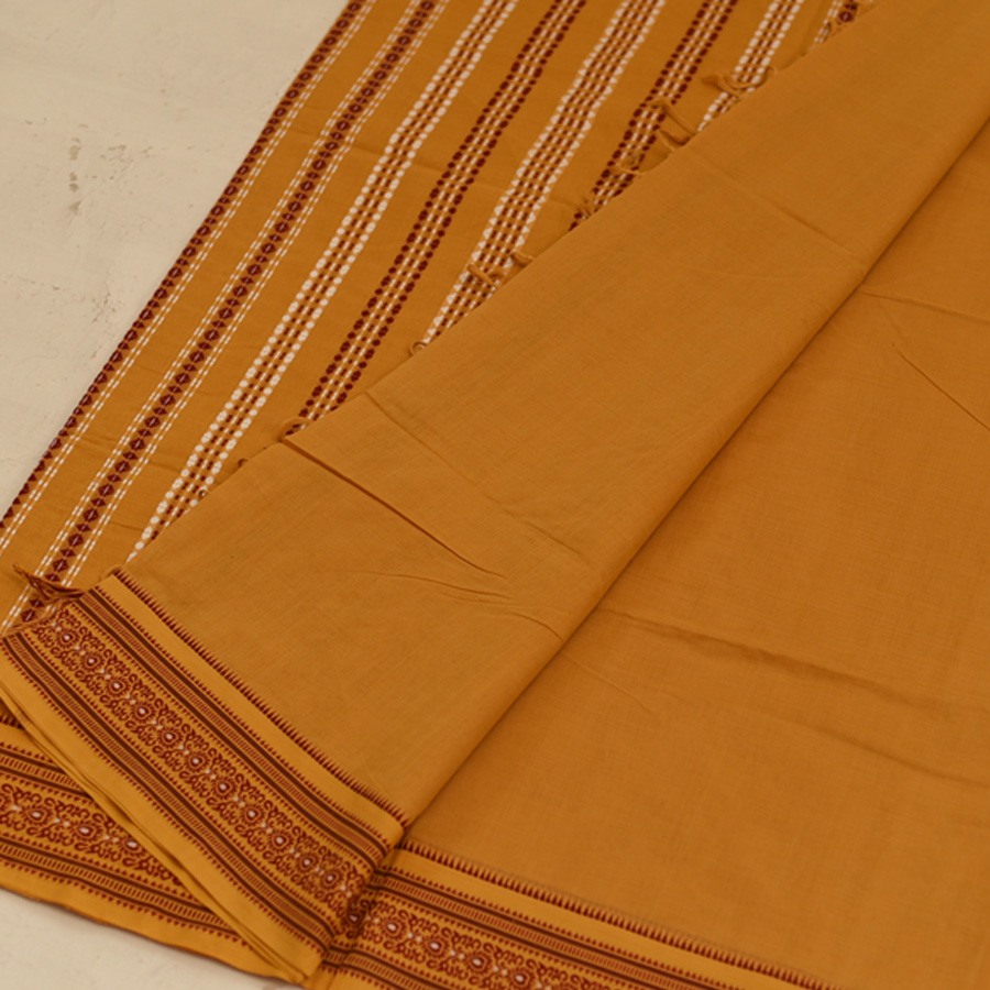 shop Begampuri Cotton Yellow Saree With Red Woven Border