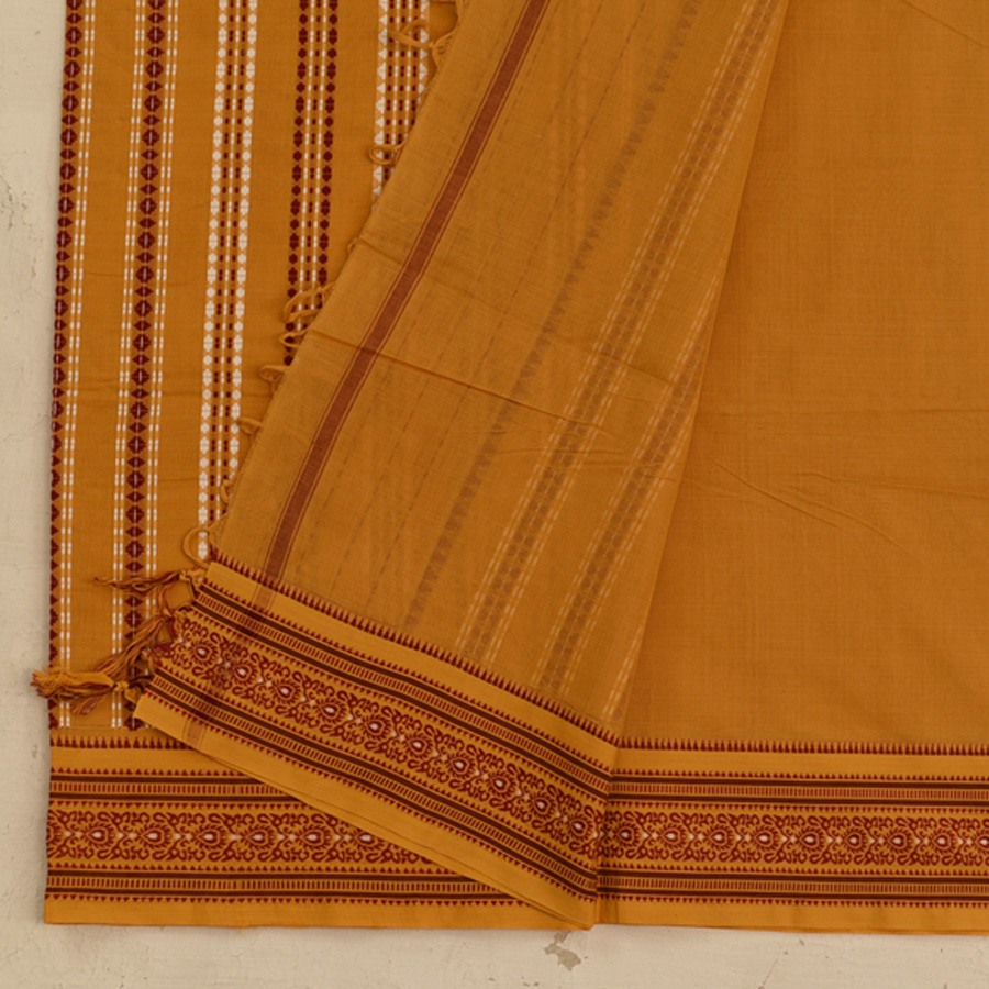 shop Begampuri Cotton Yellow Saree With Red Woven Border