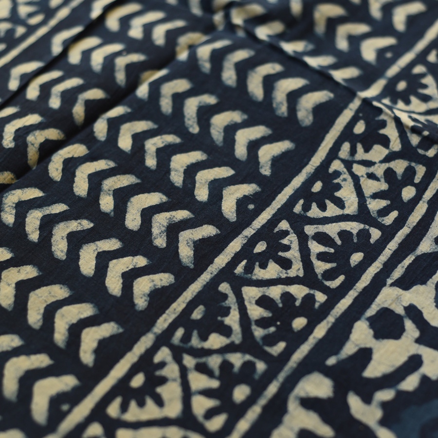 Exclusive Block Printed Cotton Dabu ~ blue Saree