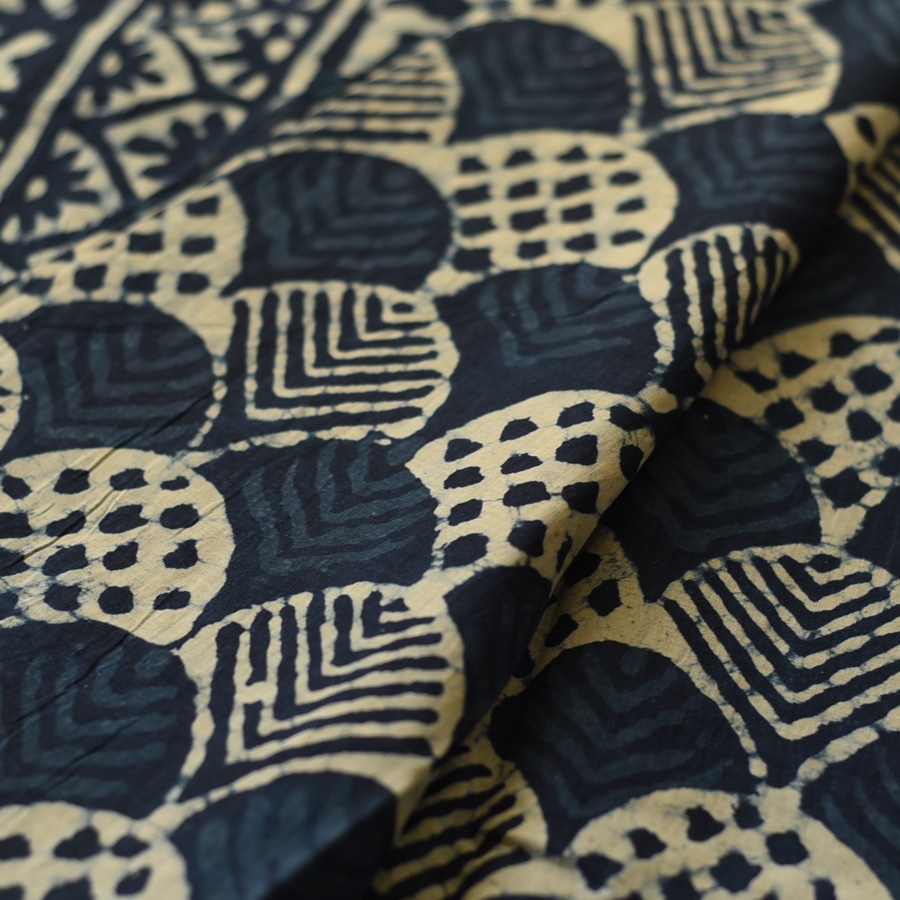 Exclusive Block Printed Cotton Dabu ~ blue Saree