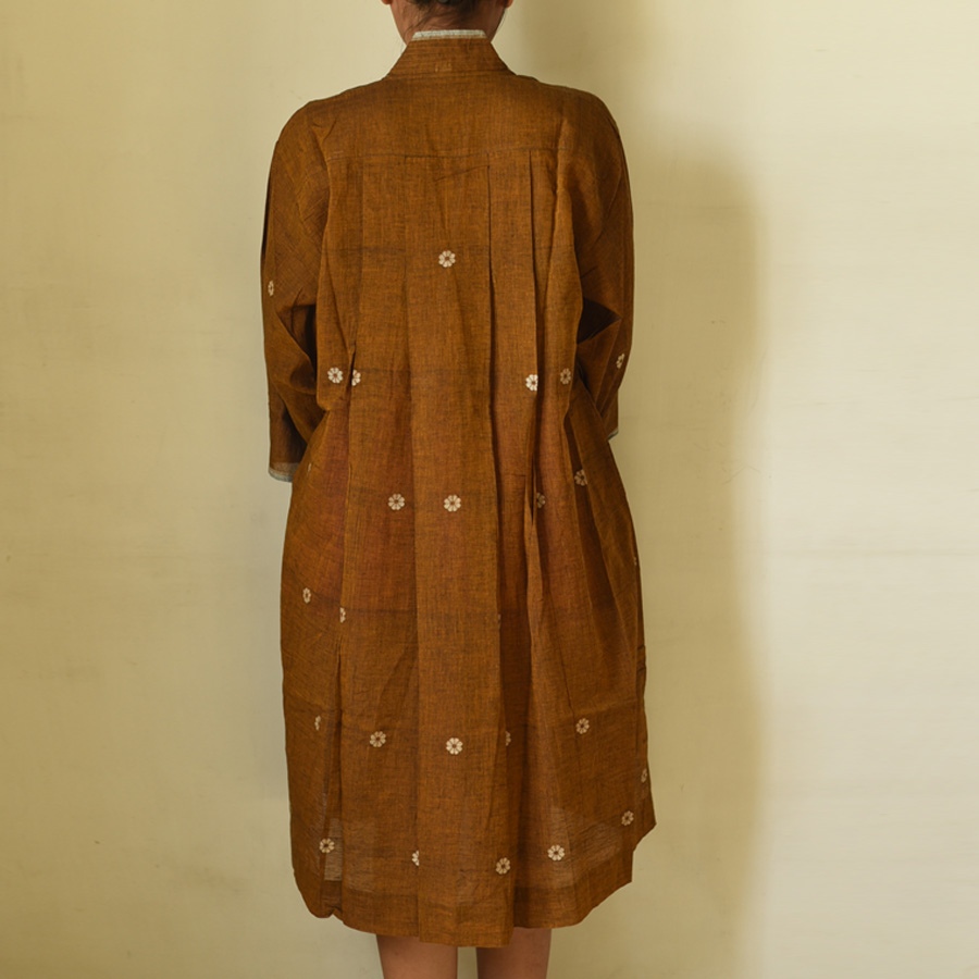 shop Jamdani - Handloom Cotton Brown Dress