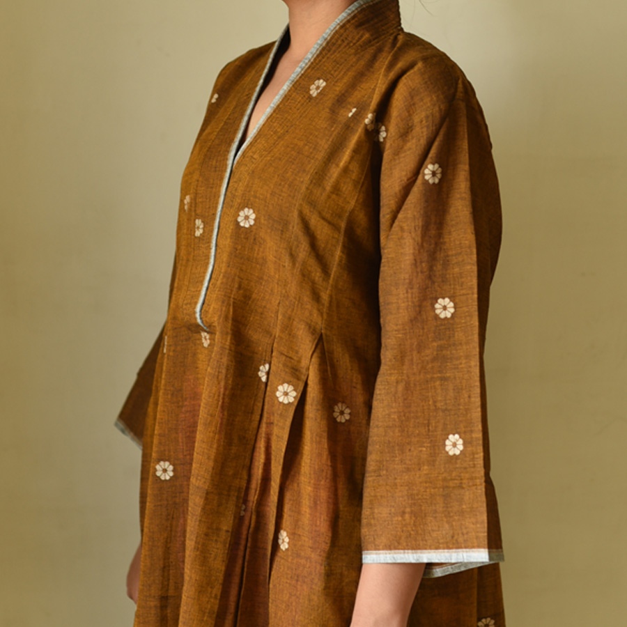 shop Jamdani - Handloom Cotton Brown Dress