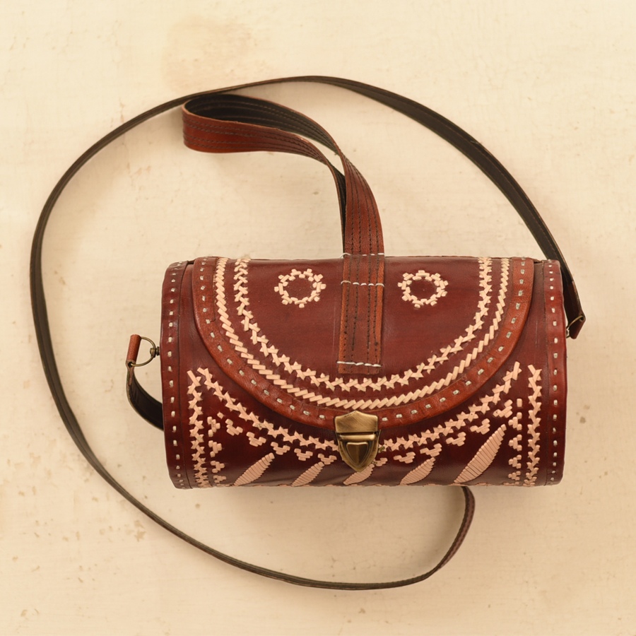 shop Kutchi Embroidered Leather round Bag 