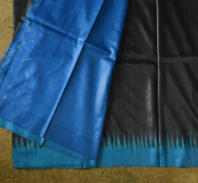 shop Handwoven Pure Tussar Silk Black Saree