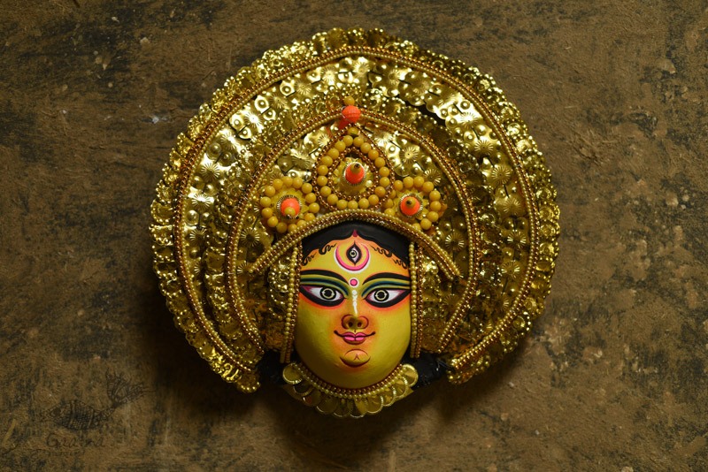 shop handmade chhau mask from bangal - durga-golden
