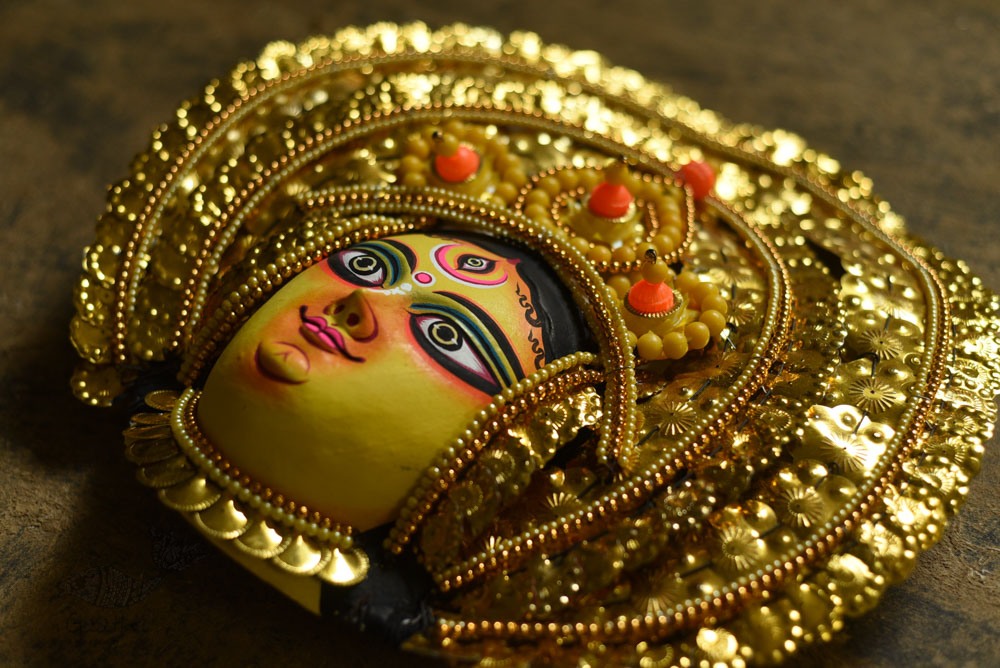 shop handmade chhau mask from bangal - durga-golden