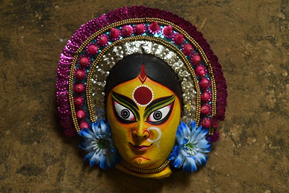 shop handmade chhau mask from bangal - durga-golden