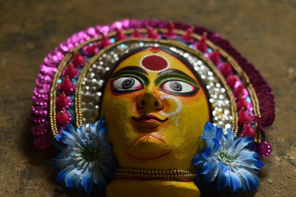 shop handmade chhau mask from bangal - durga-golden