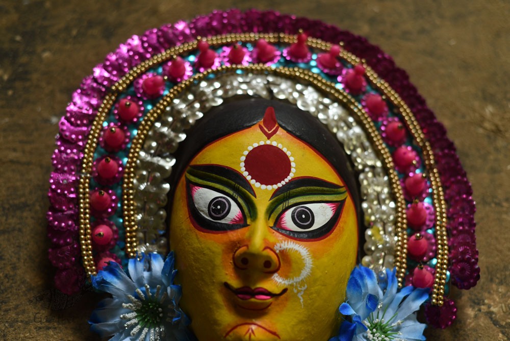 shop handmade chhau mask from bangal - durga-golden