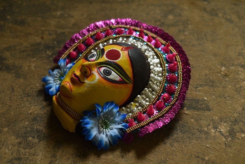 shop handmade chhau mask from bangal - durga-golden