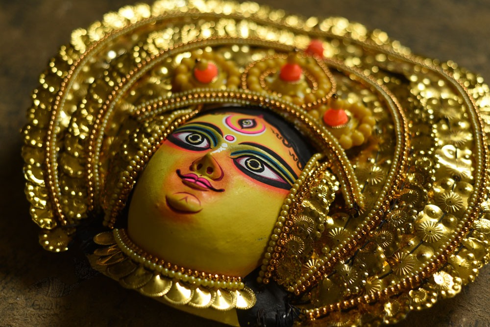 shop handmade chhau mask from bangal - durga-golden
