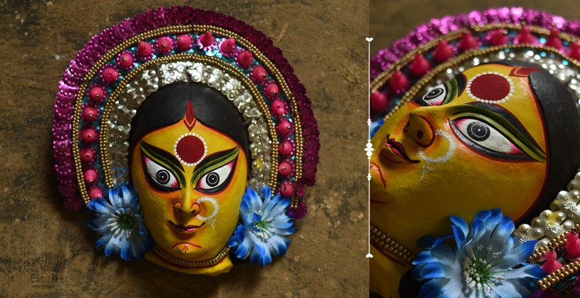 shop handmade chhau mask from bangal - durga-golden