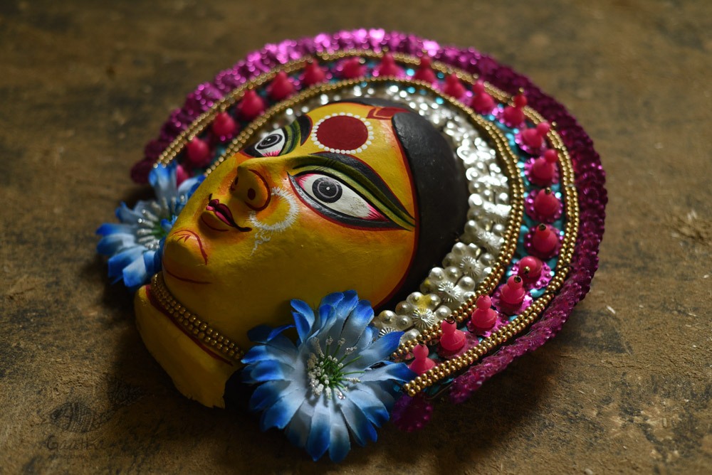 shop handmade chhau mask from bangal - durga-golden