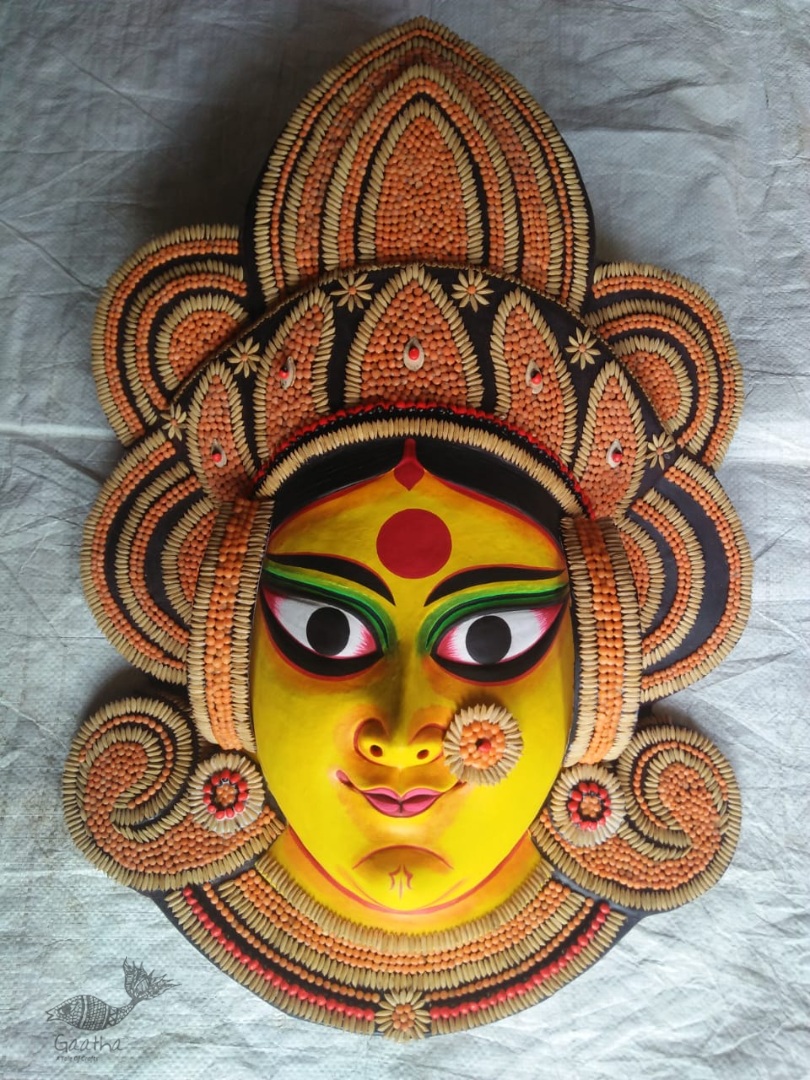 shop handmade Seeds chhau mask from bangal - durga-golden