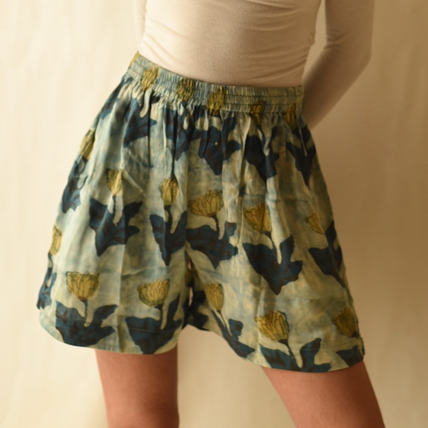 shop Batik Block Printed Modal Silk Short