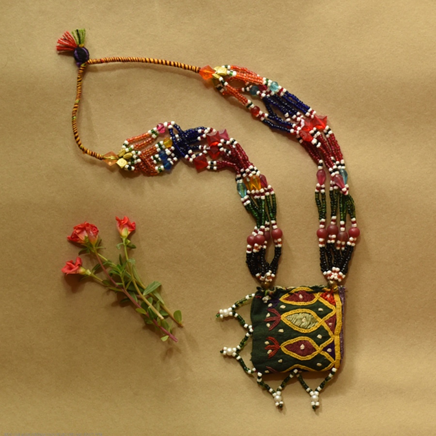 Handmade Tribal Necklace / Embroidered & Bead Necklace 